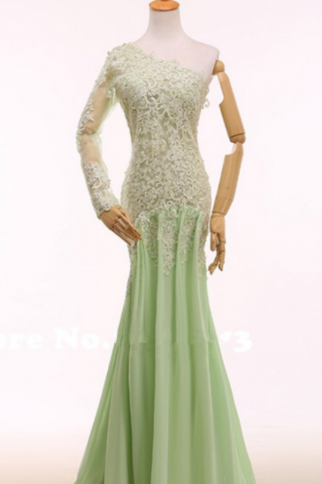 Sexy dress mermaid night long lace sleeves of green party dress beautiful skirt long formal party dress