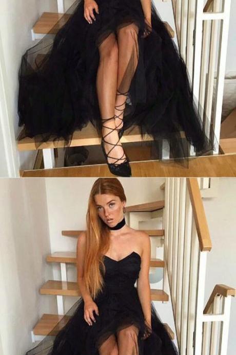 Simple A-line Sweetheart Black Tulle Prom/homecoming Dress