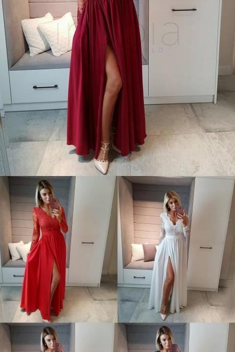 Long Sleeves Wine Red Formal Occasion Dress Burgundy Prom Dresses Blue Party Dresses