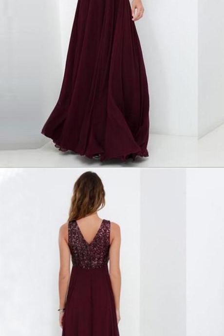2018 Chic Burgundy Prom Dress Modest Simple Long Prom Dress