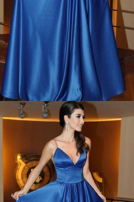 Long Sexy Blue A-line , Green Prom Dresses, Spaghetti Straps Backless Prom Dresses