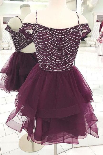 Cute Tulle Sequin Short Prom Dress, Cute Homecoming Dress