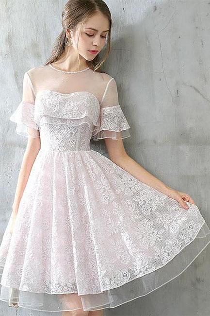 Cute Tulle Lace Short Prom Dress, Cute Homecoming Dress