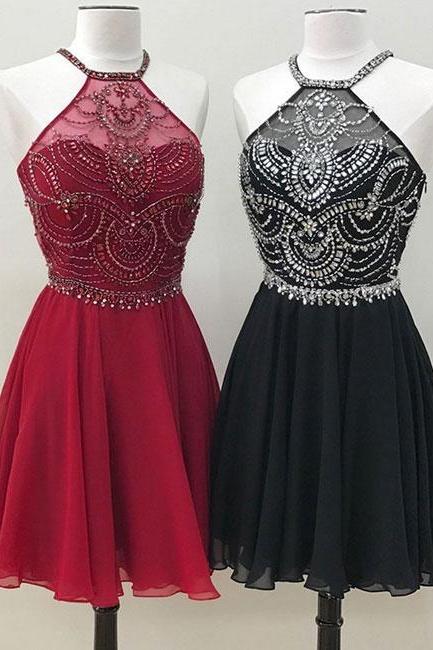 Unique Beads Chiffon Short Prom Dress, Homecoming Dress
