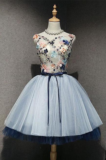 Cute Round Neck Tulle Short Prom Dress, Homecoming Dress