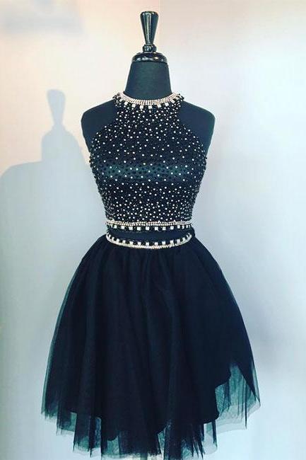 Black Two Pieces Short Prom Dress, Black Homecoming Dress