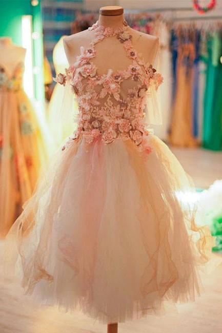 Cute Tulle Lace Applique Short Prom Dress, Cute Homecoming Dress