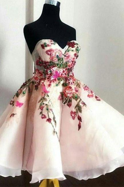 Cute Sweetheart Applique Short Prom Dress, Cute Homecoming Dress