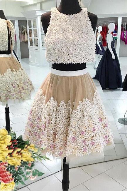 Cute Two Pieces Applique Short Prom Dress, Homecoming Dress