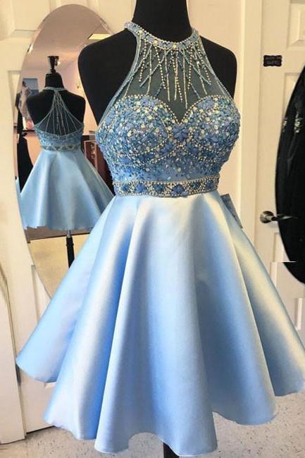 Cute blue short prom dress, blue homecoming dress
