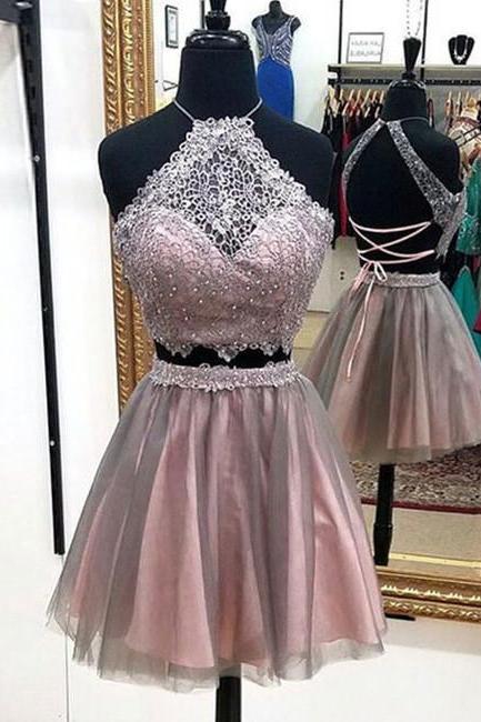 Cute Lace Tulle Short Prom Dress, Cute Homecoming Dress