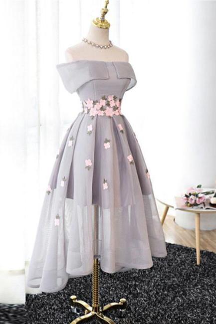 Gray Organza High-low Prom Dress, Gray Bridesmaid Dress