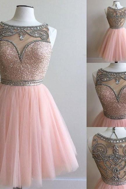 Pink Tulle Short Prom Dress For Teens, Pink Homecoming Dress