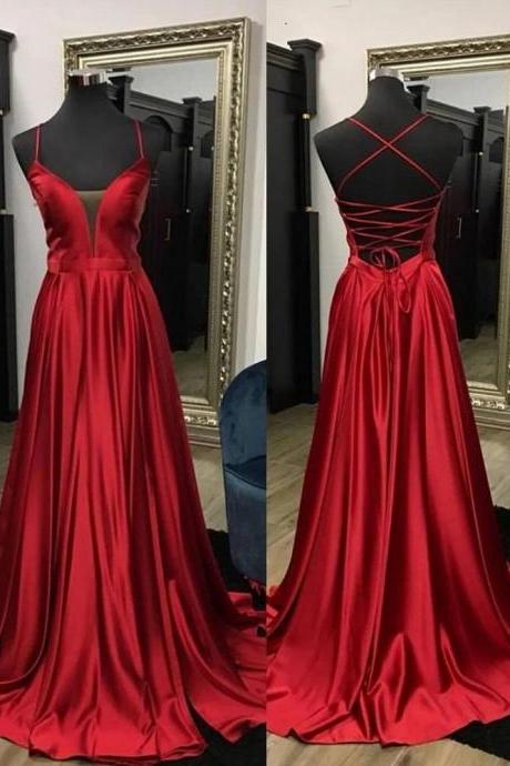 Classy Prom Dress, Red Prom Dress, Backless Prom Dress,pl0086