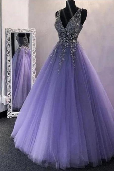 Sparkly Lavender Tulle Prom Dress Black Girls Slay Ball Gown Puffy Prom Dress,pl0090