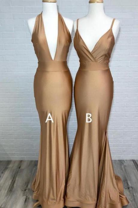 Gold Bridesmaid Dresses, Gold Prom Dress, Bodycon Tight Prom Dress,pl0091