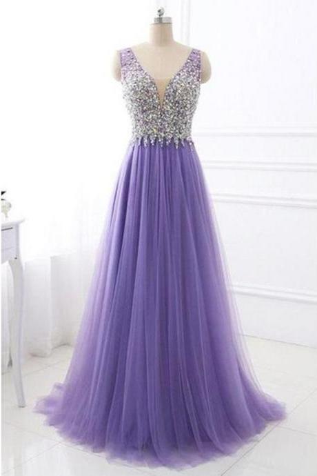 Lavender Tulle A-line Prom Dress Long Formal Dress For Wedding ,pl0104