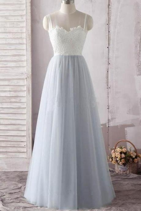 A Line Tulle White Lace Top Long Sweetheart Neck Prom Dress,pl0123