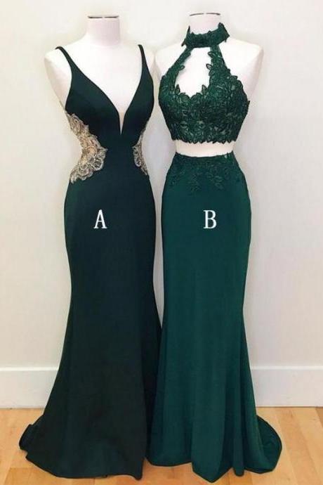 Emerald Green Prom Dress, Two Piece Prom Dress, Sheath Long Evening Party Prom Dress,pl0131