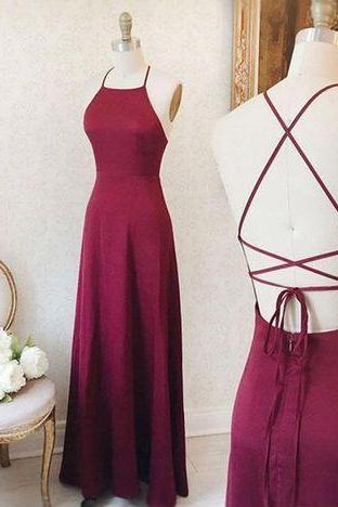 Simple Sexy Backless Evening Dress Burgundy Prom Dress,pl0136