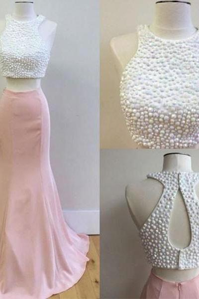 Pink Two Piece Prom Dress Long Homecoming Dress Juniors Prom Dress,pl0148