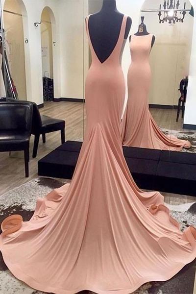 Coral Prom Dress,bateau Prom Dress,modest Prom Dress,low Back Long Formal Dress,pl0149