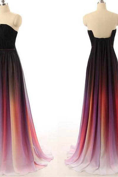 Ombre Chiffon Prom Dress,long Prom Dress,long Evening Dress,dip Dye Bridesmaid Dress,pl0162