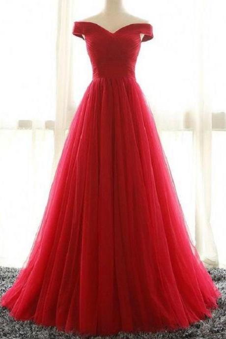 Red Off The Shoulder Prom Dress Long Tulle Prom Dress 2021 Prom Dress Robe De Soirée Pas Cher,pl0169