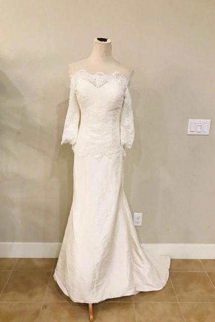 Off Shoulder Lace Formal Wedding Dress,pl0214