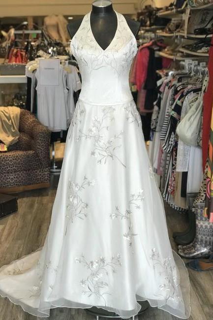 Two Piece Halter Style Formal Wedding Dress,pl0238