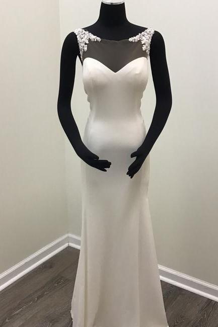 Natural Bellagio Crepe Formal Wedding Dress,pl0270