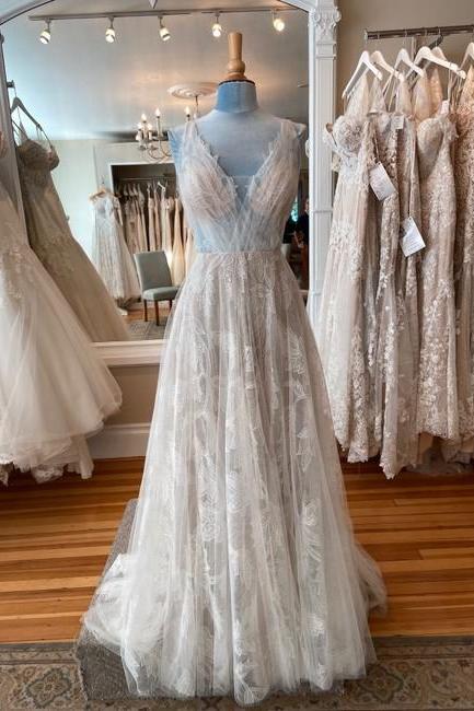 Ivory/latte Tulle Gown Sage Formal Wedding Dress,pl0288