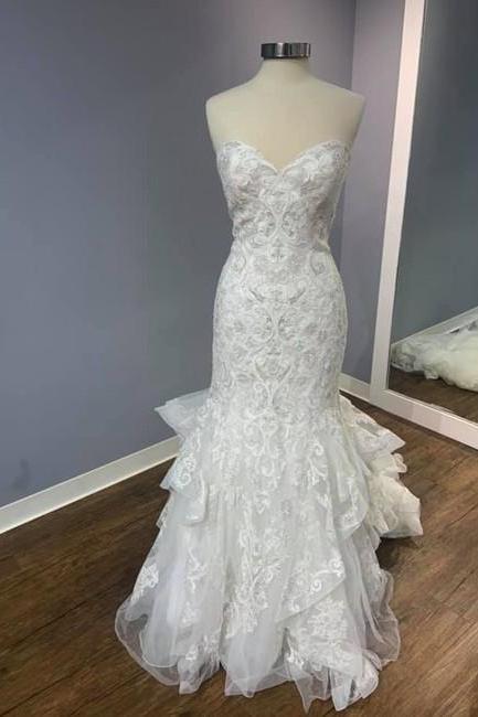 Ivory Lace Tulle Formal Wedding Dress,pl0291
