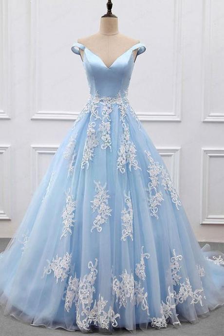 Fashion Light Blue Appliques High Quality Long Prom Dresses Evening Dress Party Gowns,pl0441