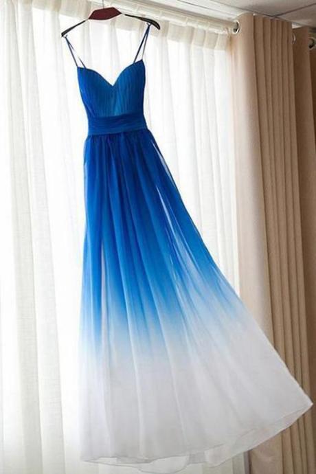 Spaghetti Straps Royal Blue Ombre Elegant Prom Dresses Evening Dress Bridesmaid Dress,pl0443
