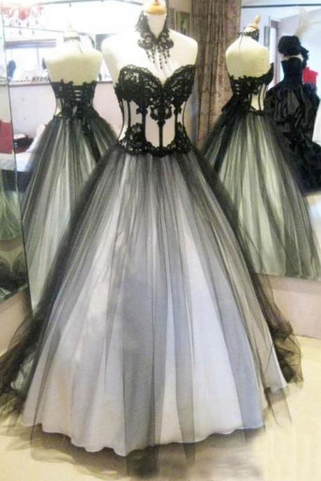 Sweetheart Black Lace White Prom Dresses Evening Gowns Quinceanera Dress ,pl0448