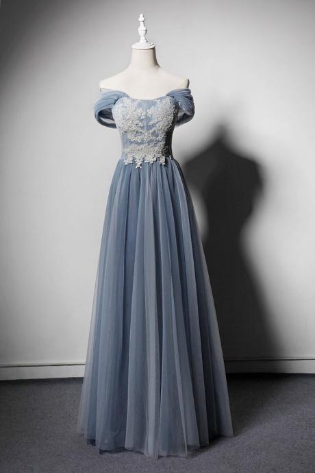 Elegant Gray Blue Evening Dress, Pl0462