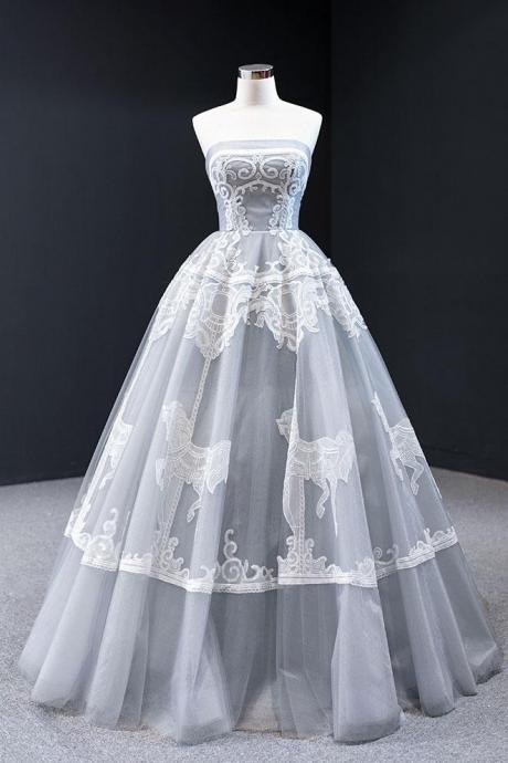 Gray Designer Strapless Ball Gown Evening Dress,pl0470