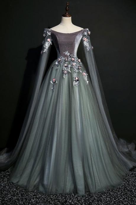Gray Off The Shoulder Velvet Long Evening Prom Dress,pl0473