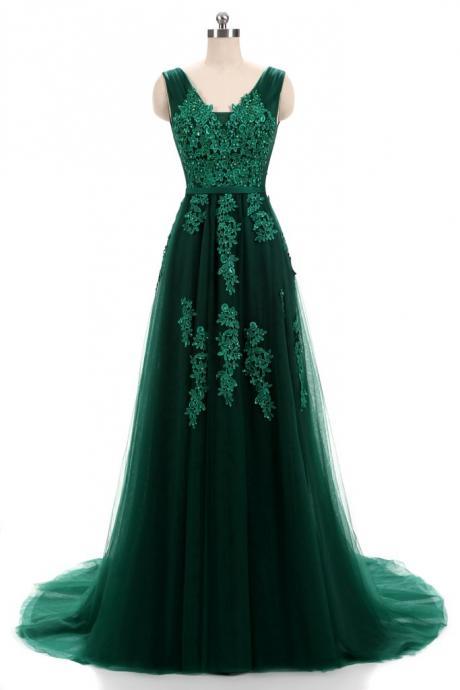 Forest Green Lace Formal Prom Evening Dress With Open Back,pl0477