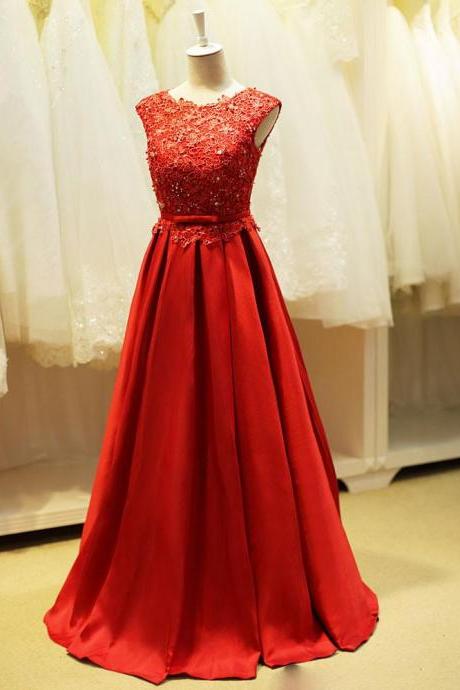 Red Open Back Lace Formal Evening Dress,pl0484