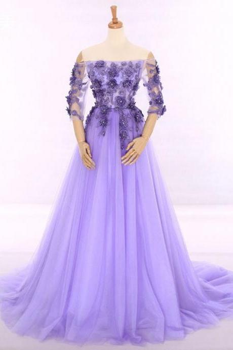 Lavender Off Shoulder Princess Formal Evening Gown,pl0501