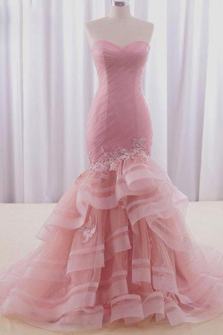 Strapless Pink Fit And Flare Formal Prom Evening Dress,pl0507