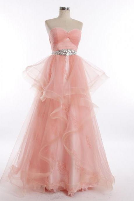 Peach Tulle Lace Prom Pageant Dress,pl0513