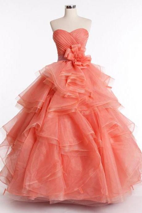 Strapless Orange Ball Gown Prom Dress With Tiered Ruffle Skirt,pl05120