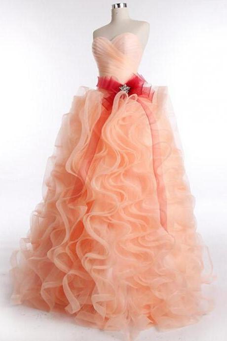 Peach Strapless Formal Prom Dress With Ruffle Skirt,pl0521