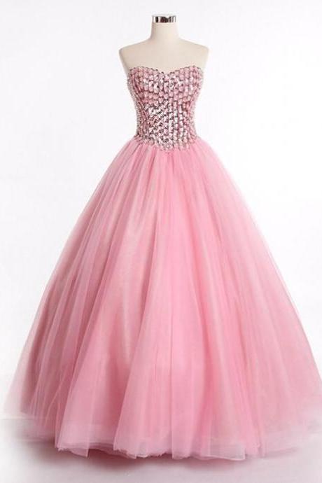 Strapless Pink Ball Gown Evening Dress With Sparkly Bodice,pl0524