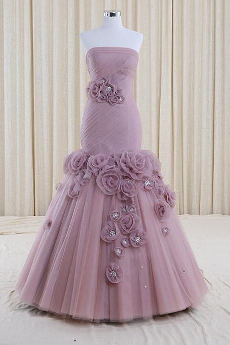 Strapless Purple Mermaid Wedding Dress,pl05125