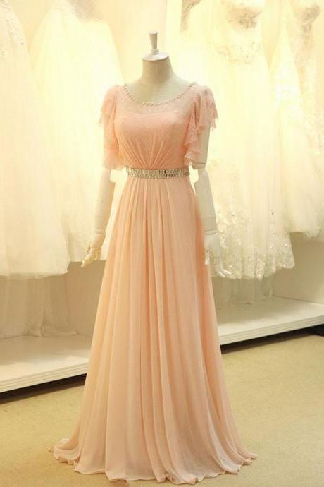 Modest Blush Pink Formal Pageant Evening Dress With Sleeves,pl05129