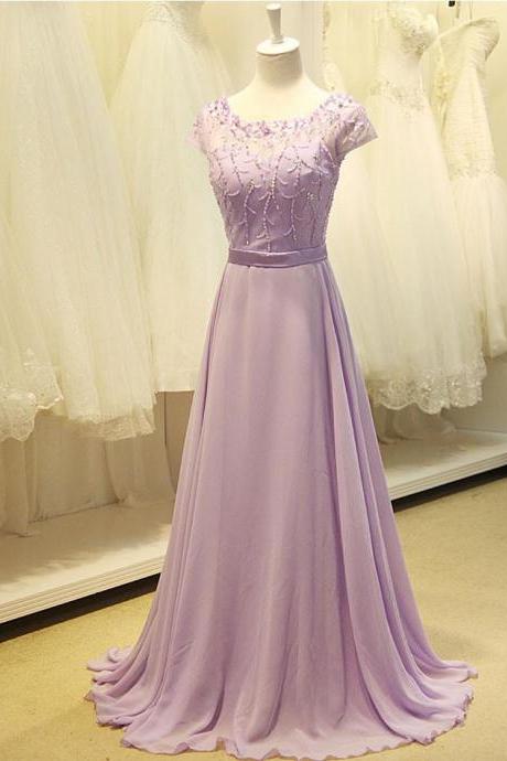 Modest Lavender Floral Prom Formal Evening Dress,pl0530